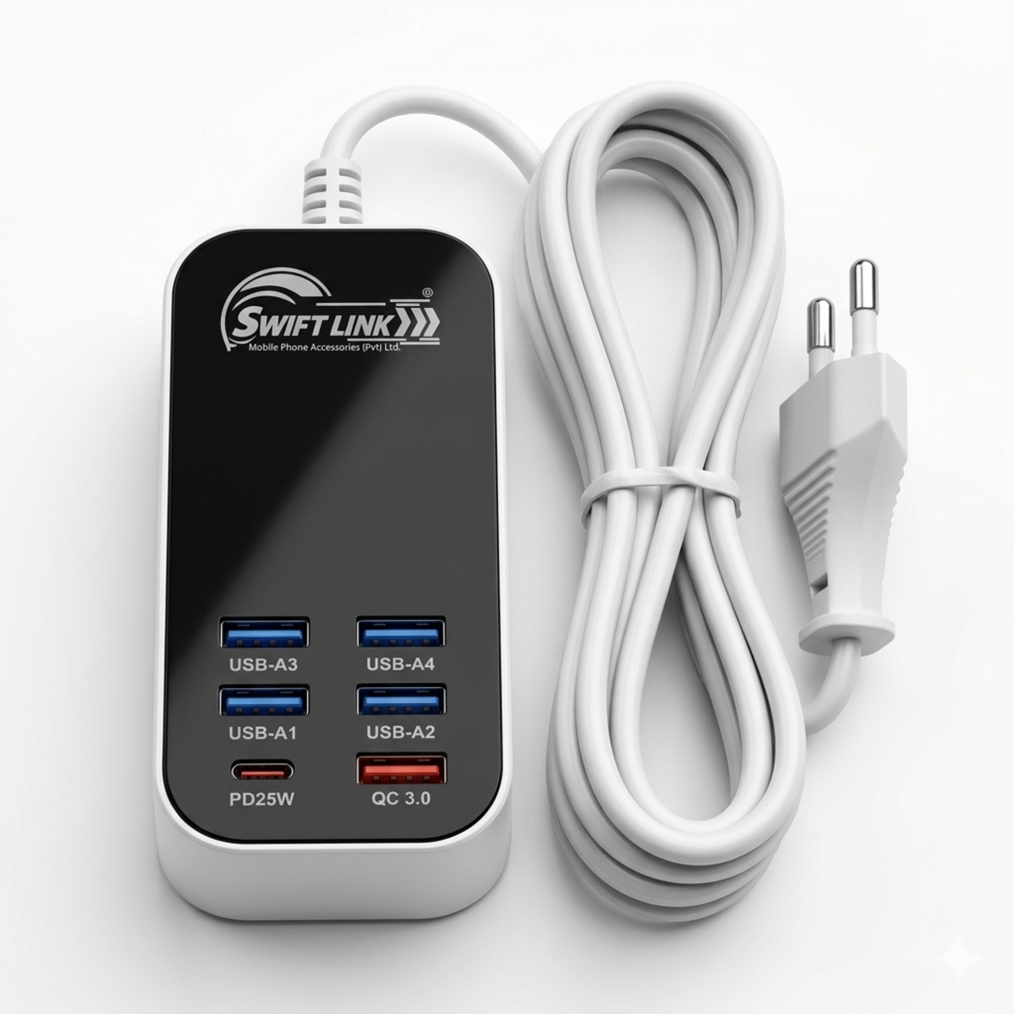 Swift Link SL-403 Smart Power Strip – 6 Outlets + 6 USB Ports (QC 3.0 & PD Fast Charging)