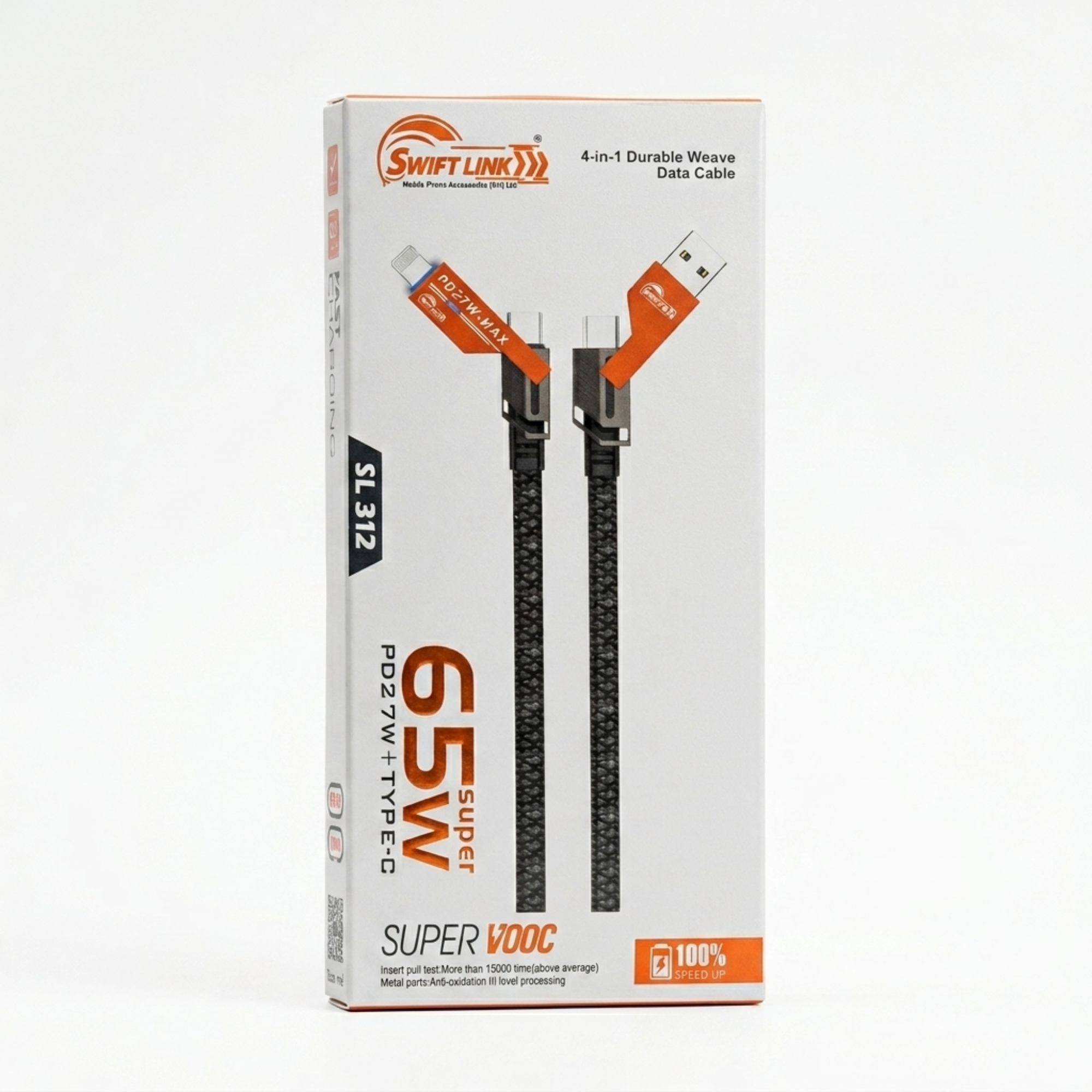Swift Link SL-312 4-in-1 Fast Charging Data Cable 65W PD Type-C Multi Connector Cable