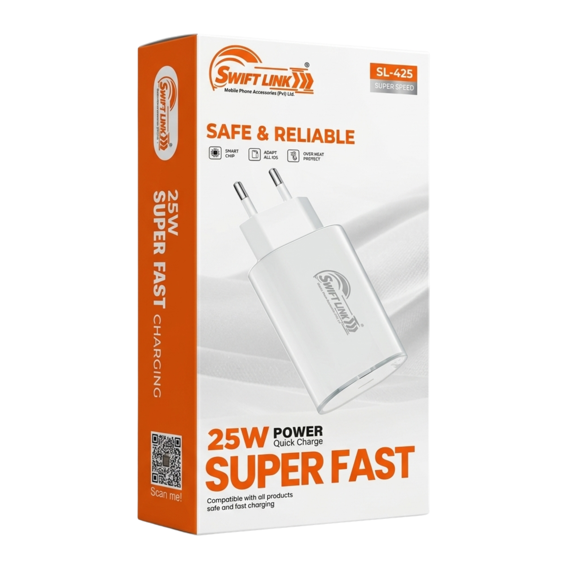 Swift Link SL-425 25W Super Fast Charger | USB-C PD Wall Charger | Smart IC Fast Charging Adapter