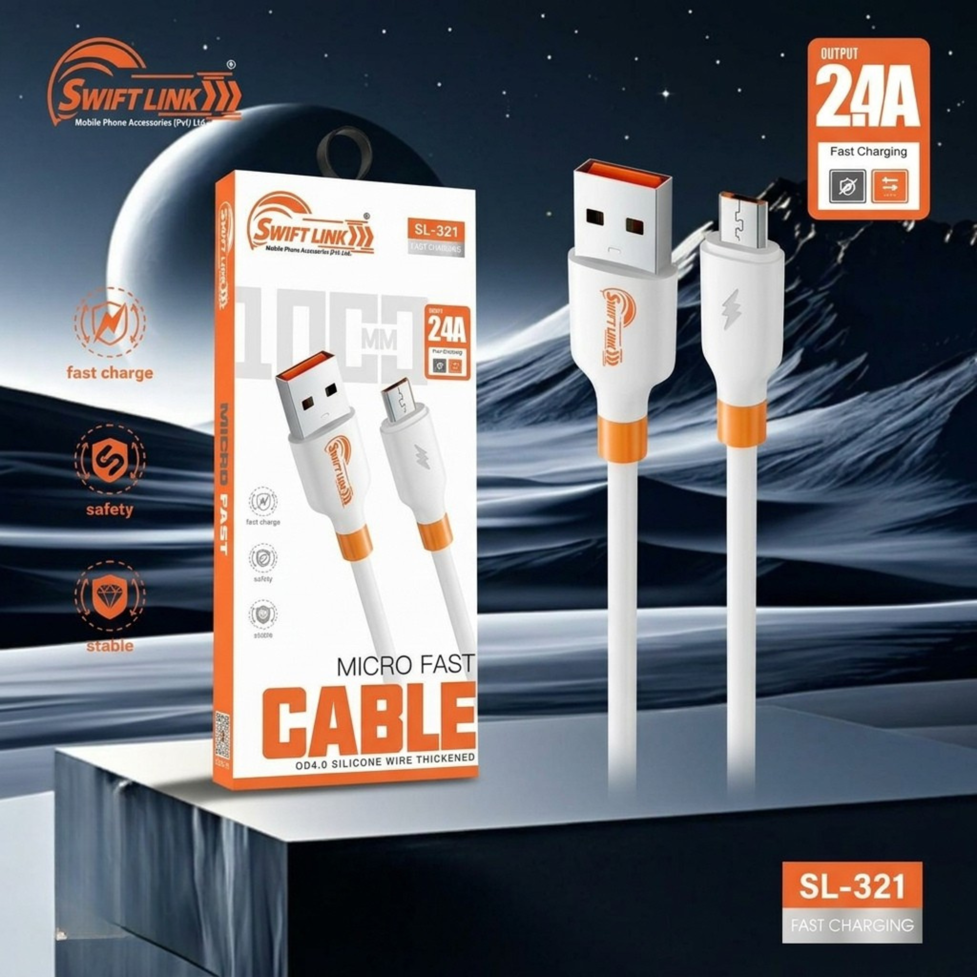 Swift Link SL-321 Micro USB Fast Charging Cable 2.4A Data Cable 1 Meter