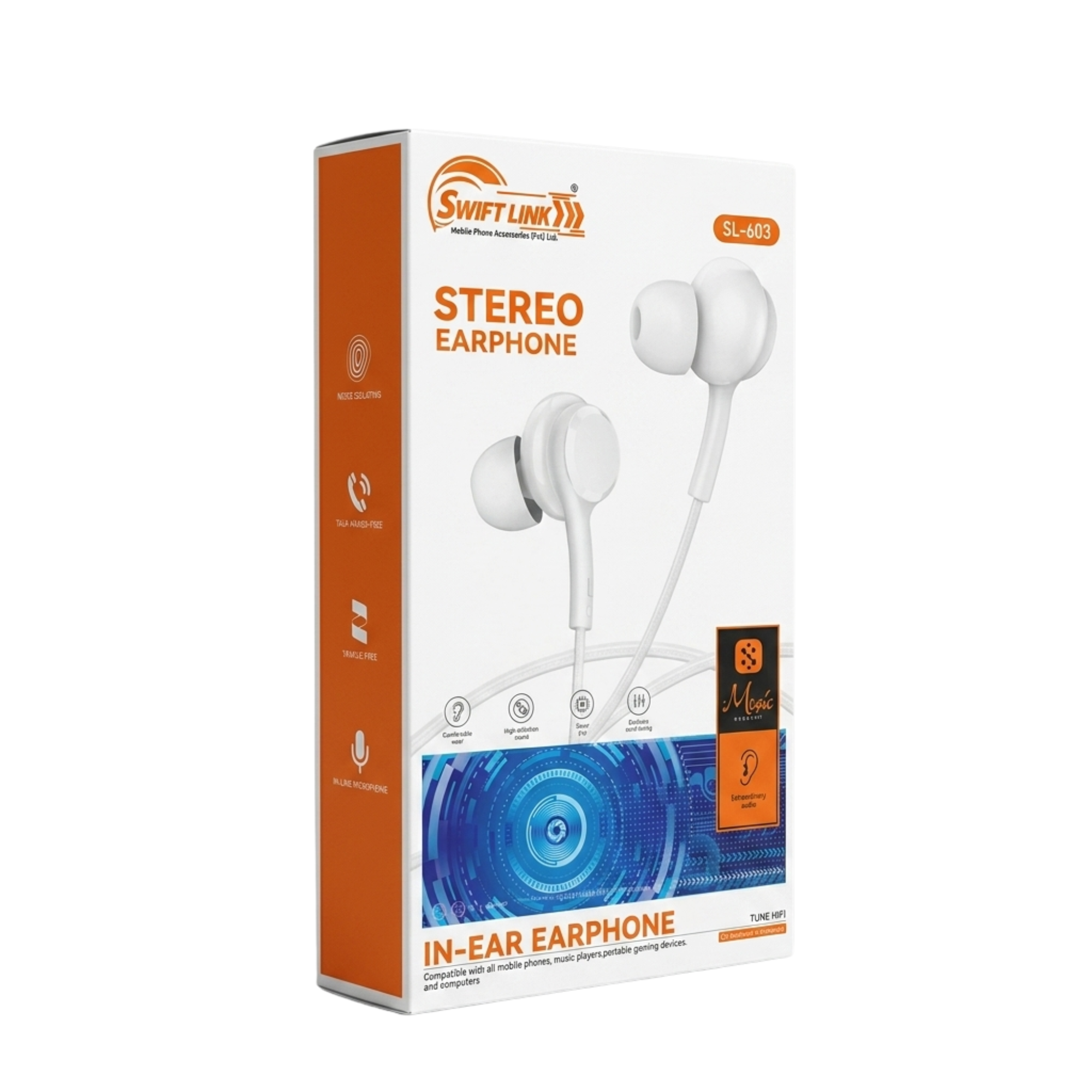 Swift Link SL-603 Stereo Earphone | Premium In-Ear Wired Earphones with Clear Sound & Mic