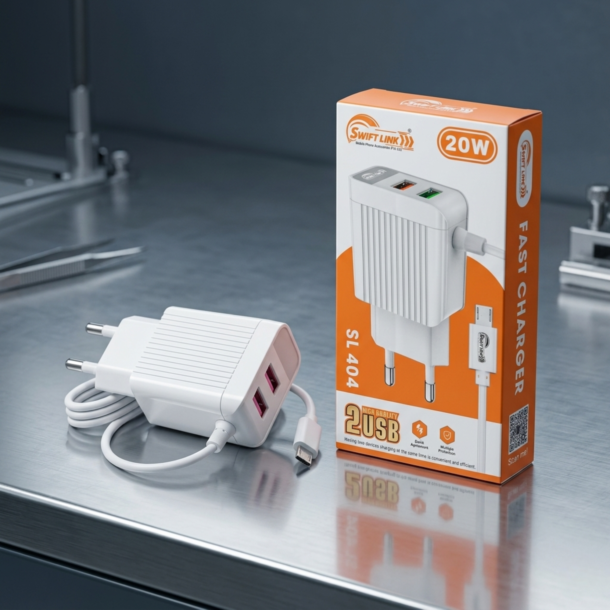 Swift Link SL-404 20W Fast Charger – Dual USB Quick Charge Adapter