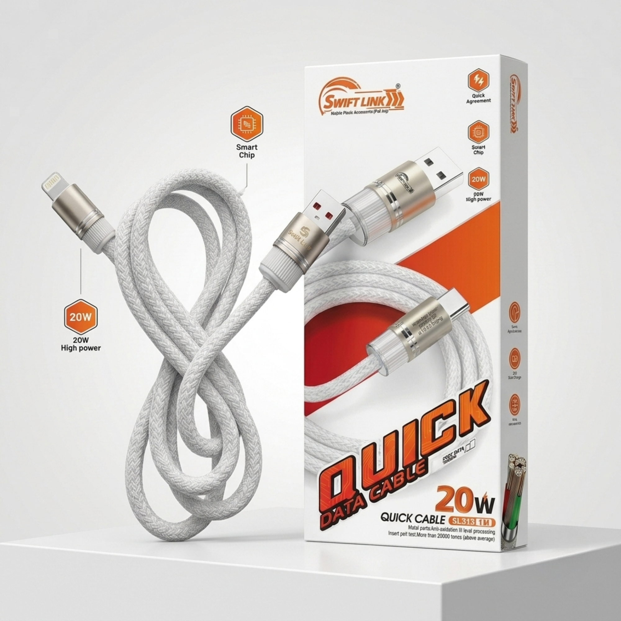 Swift Link SL-313 USB to Type-C Quick Charging Cable 20W Fast Charge Data Cable 1 Meter