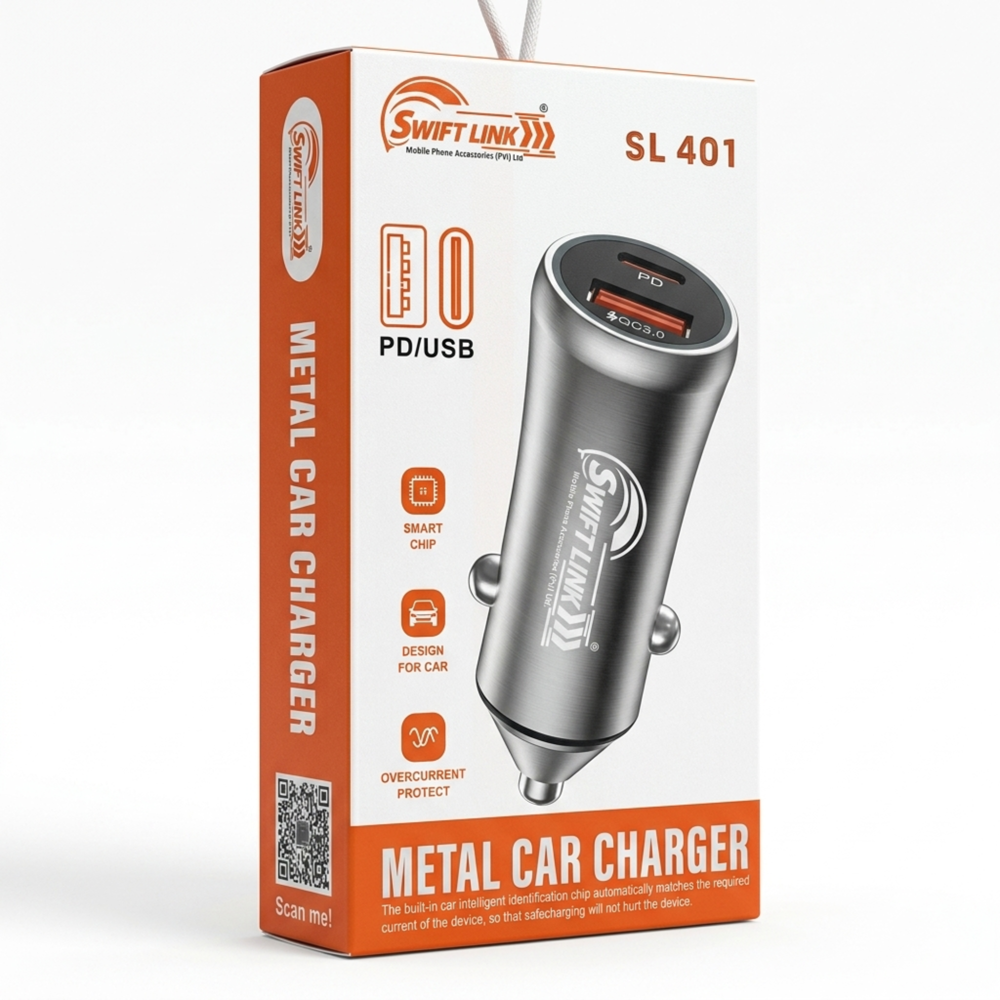 Swift Link SL-401 Metal Car Charger | PD + USB Fast Charging Adapter