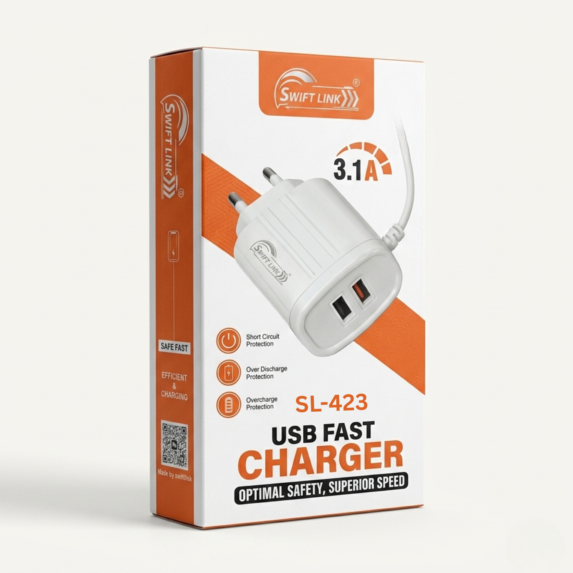 SwiftLink SL-423 3.1A Fast Charger with Dual USB Ports | Ultra Fast Charging Wall Adapter.