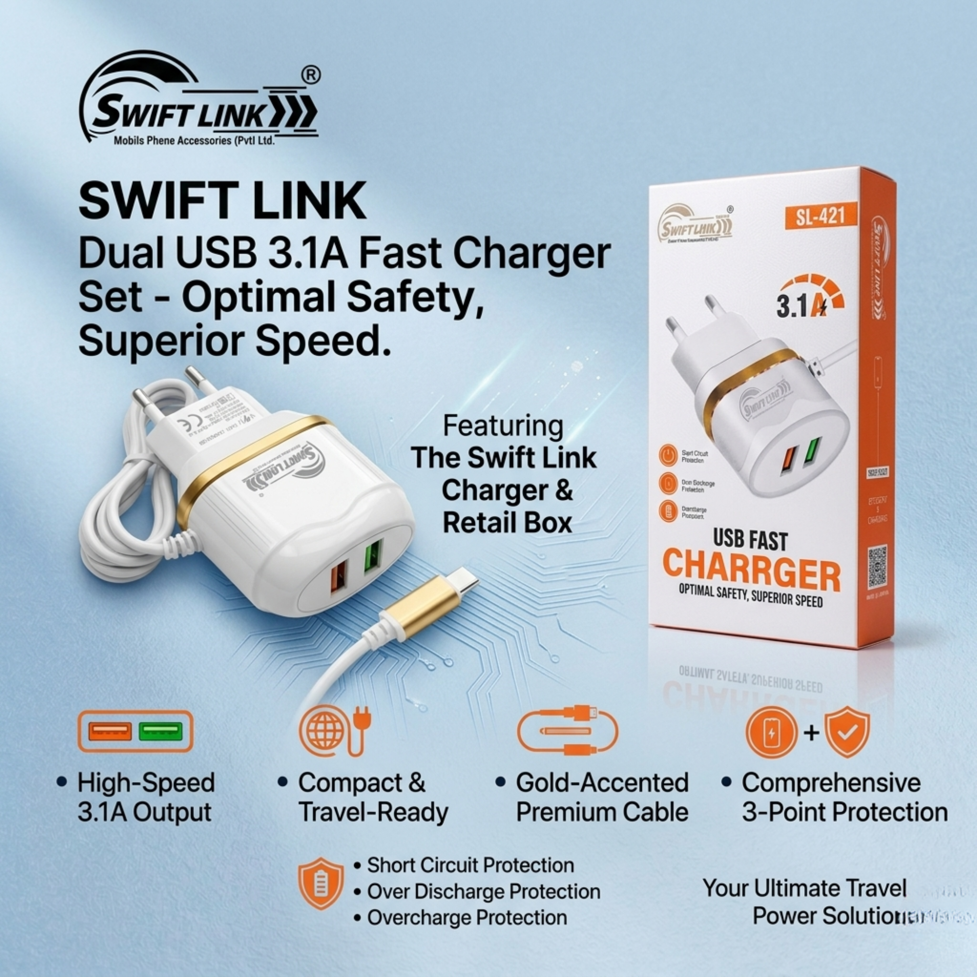 Swift Link SL-421 3.1A Dual USB Fast Charger