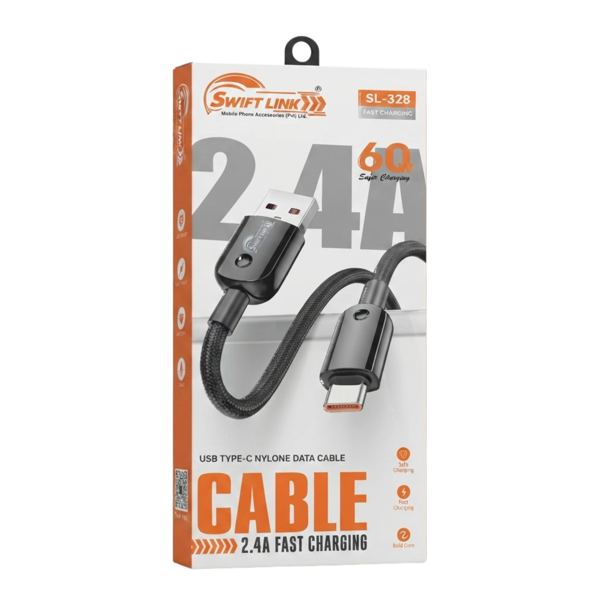 Swift Link SL328 USB to Type-C 2.4A Fast Charging Data Cable – 1 Meter | Nylon Braided USB-C Charging & Sync Cable