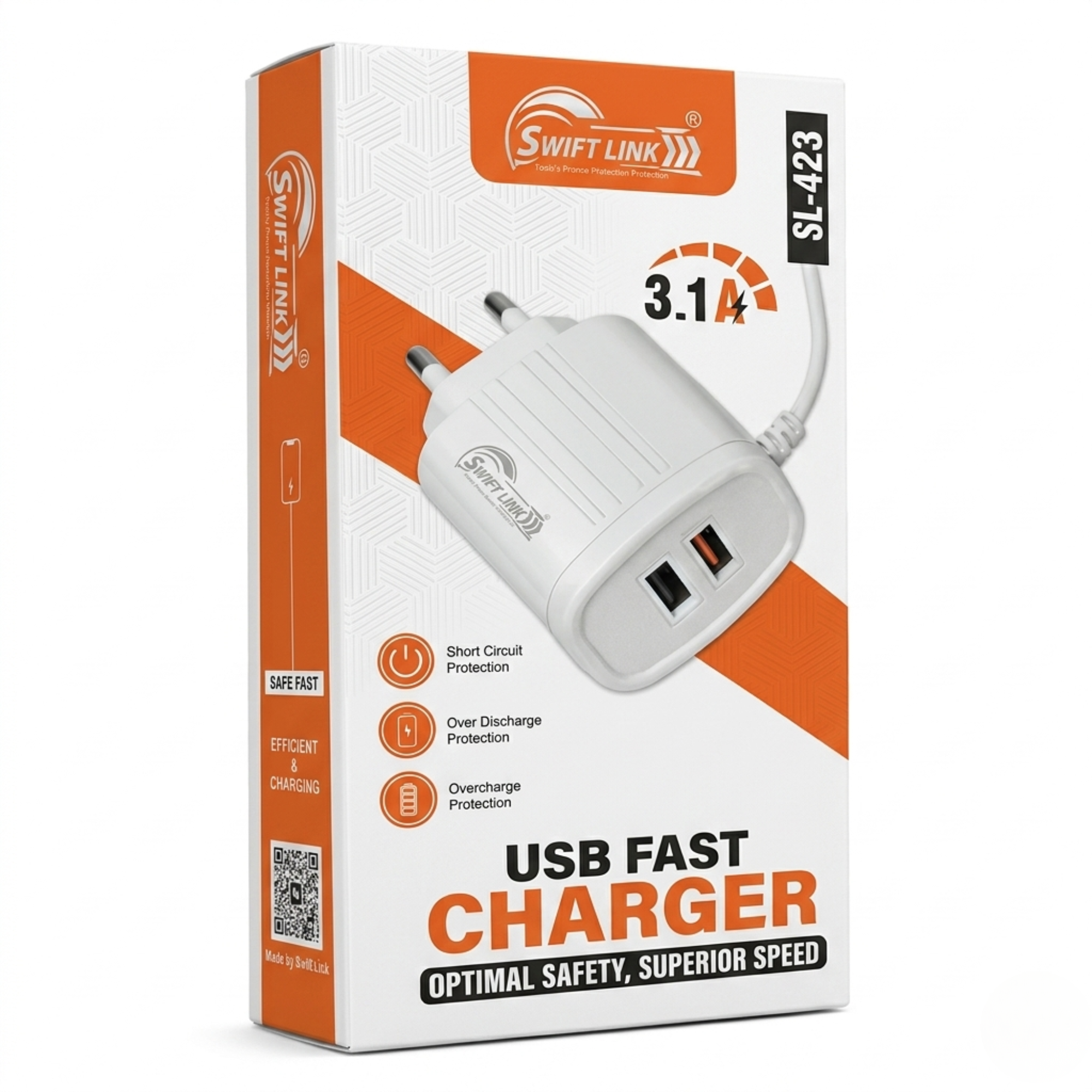 SwiftLink SL-423 3.1A Dual USB Fast Charger | Safe & Efficient Mobile Charging Adapter