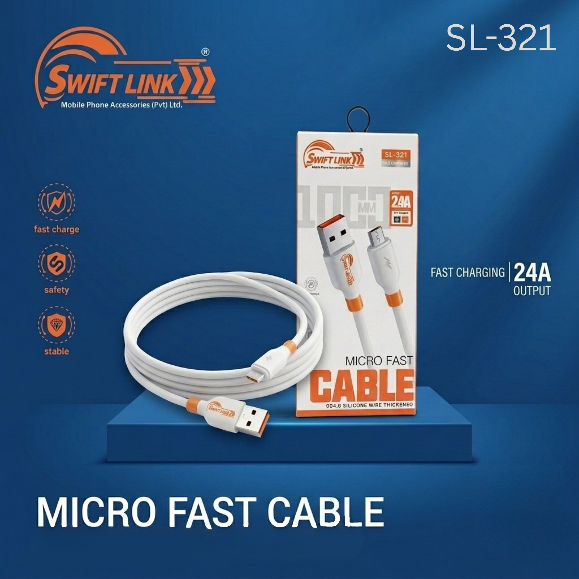 Swift Link SL-321 Micro USB Fast Charging Cable 2.4A Data Cable 1 Meter