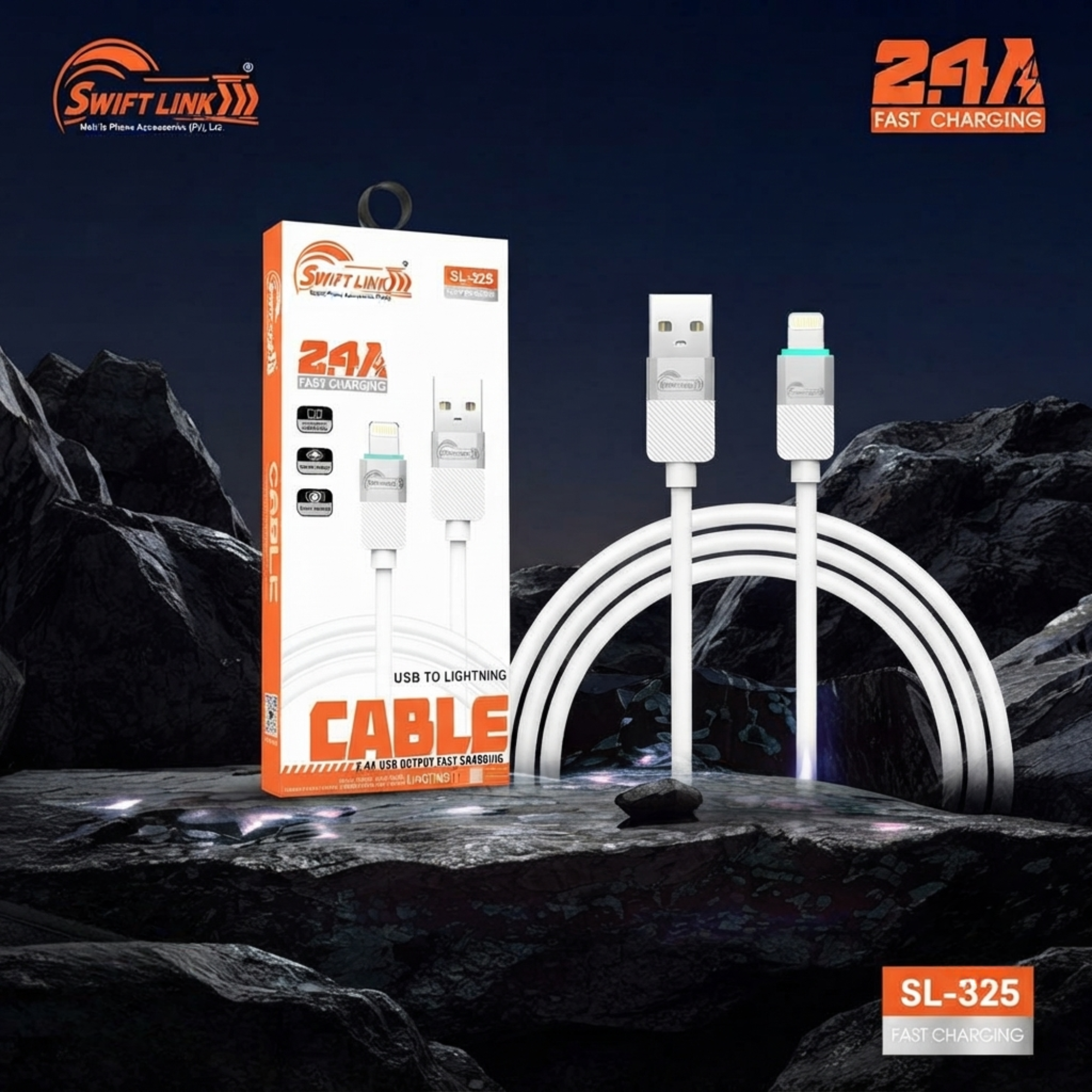 Swift Link SL325 USB to Lightning 2.4A Fast Charging Data Cable – 1 Meter | iPhone & iPad Charging Cable