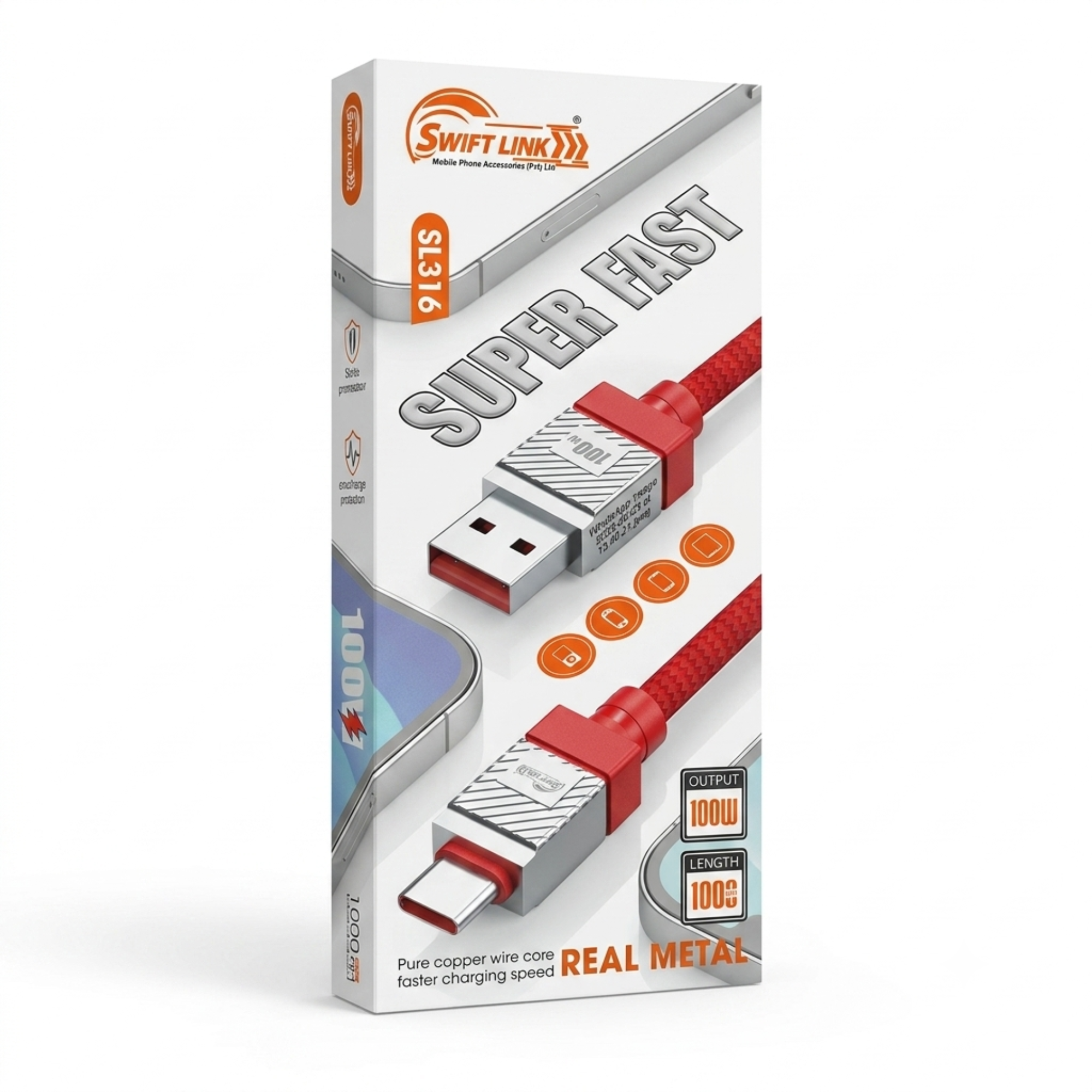 Swift Link SL-316 USB to Micro USB Fast Charging Cable | 100W | 1 Meter Braided Data & Charging Cable | Metal Connectors