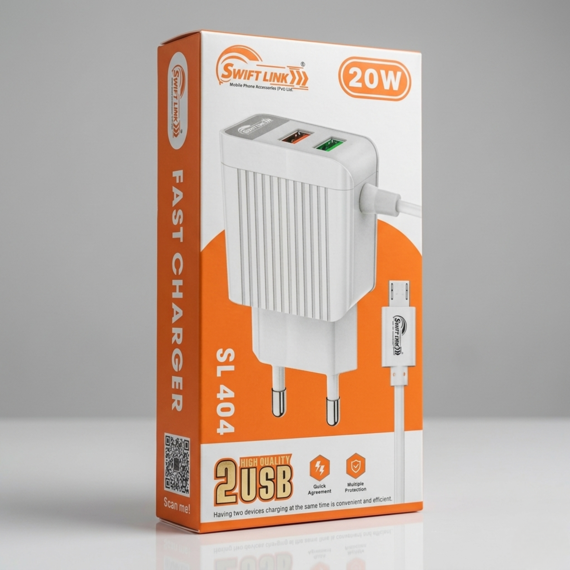 Swift Link SL-404 20W Fast Charger – Dual USB Quick Charge Adapter