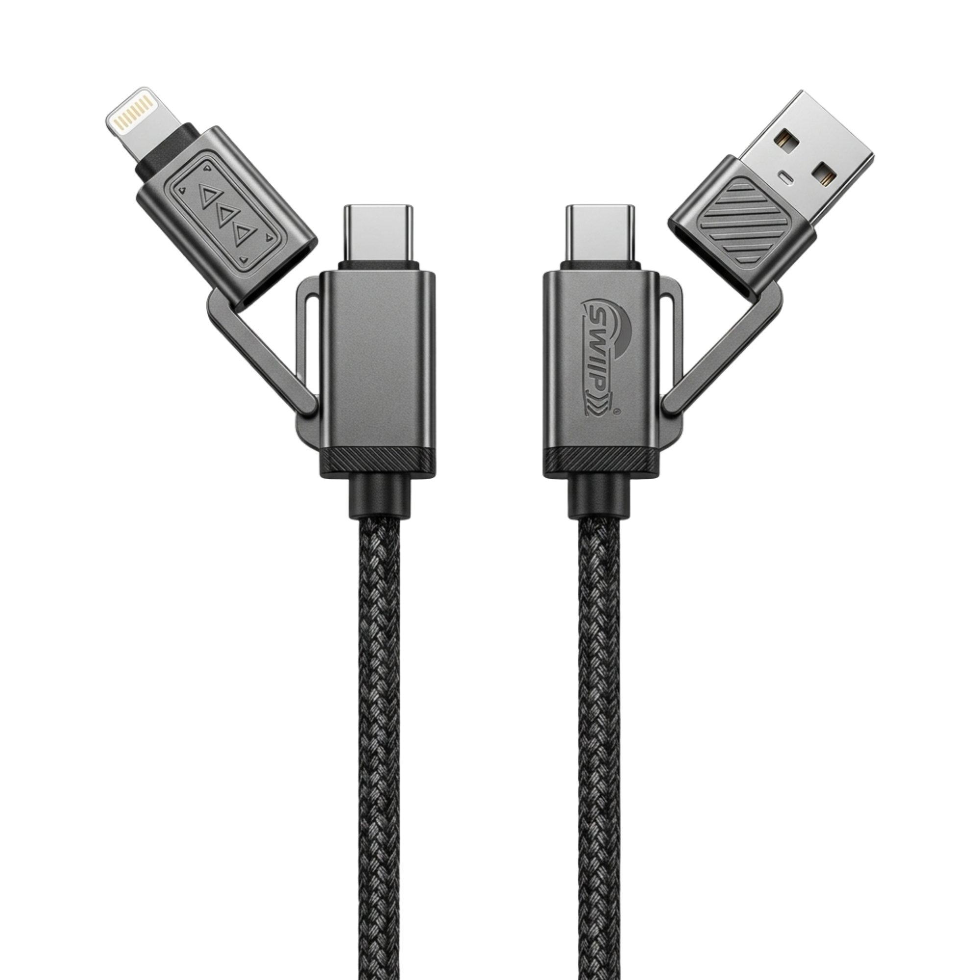 Swift Link SL333 4-in-1 65W Fast Charging Data Cable with LCD Display – USB to Type-C, Lightning & Micro USB | 1 Meter Nylon Braided Cable