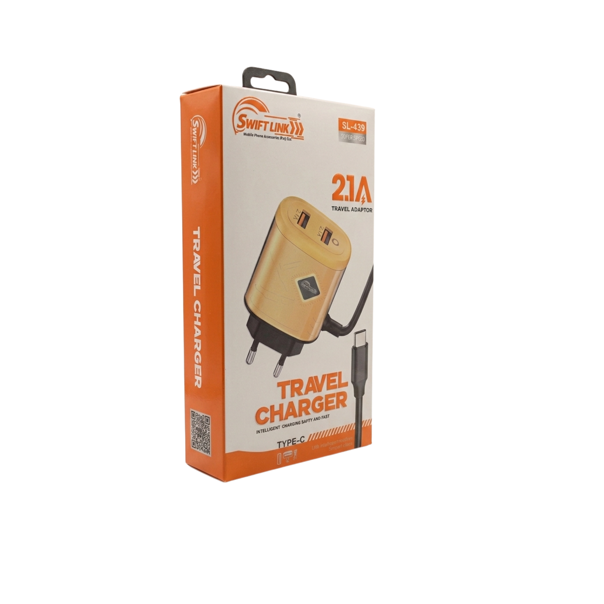 Swift Link SL-439 Travel Charger | 21A Fast Charging Adapter + Type-C Cable