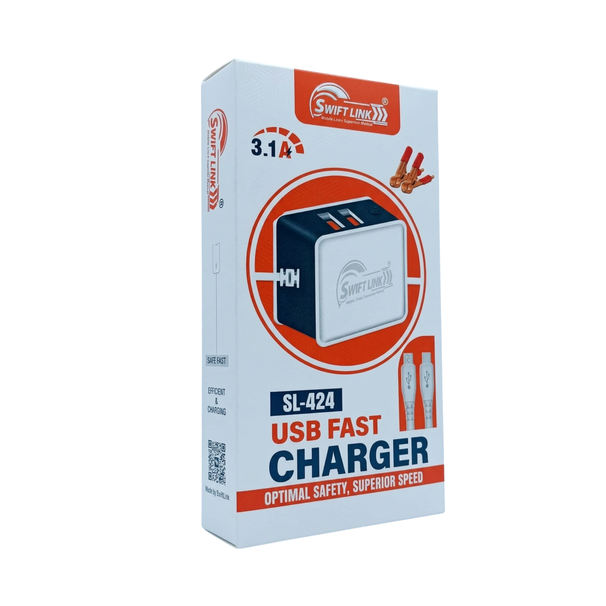 SwiftLink SL-424 3.1A Dual USB Fast Charger with Micro USB Cable | Universal Wall Charger for Android Devices