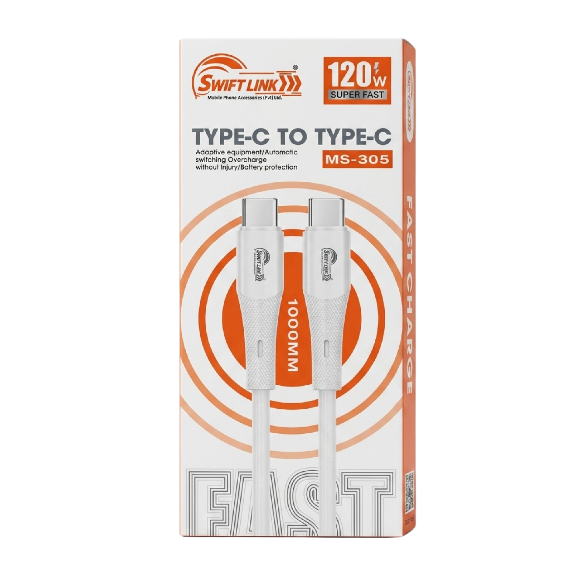 Swift Link MS-305 Type-C to Type-C Fast Charging Cable 120W PD Super Fast Charge 1 Meter USB-C Cable