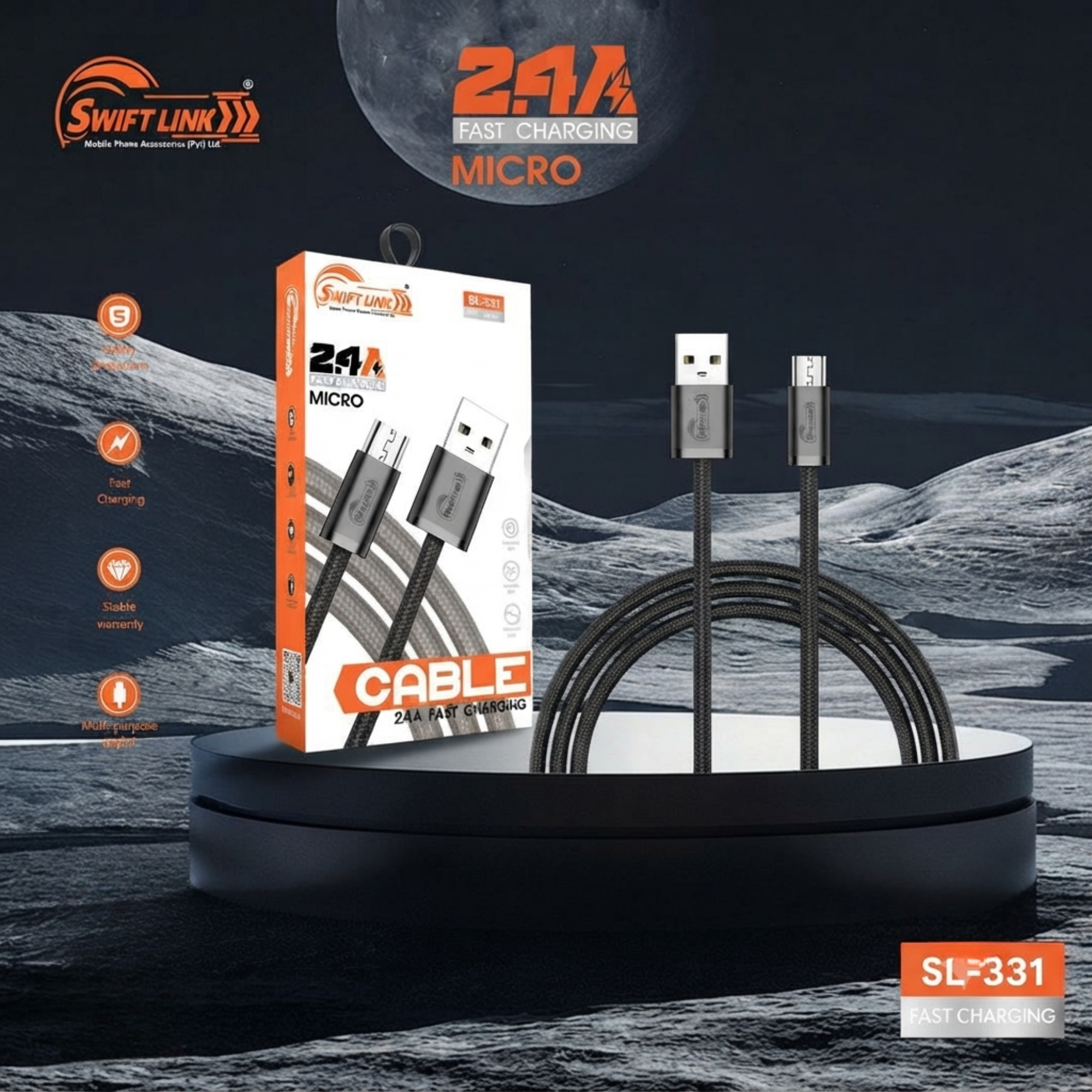 Swift Link SL331 USB to Micro USB 2.4A Fast Charging Data Cable – 1 Meter | Nylon Braided Charging & Sync Cable