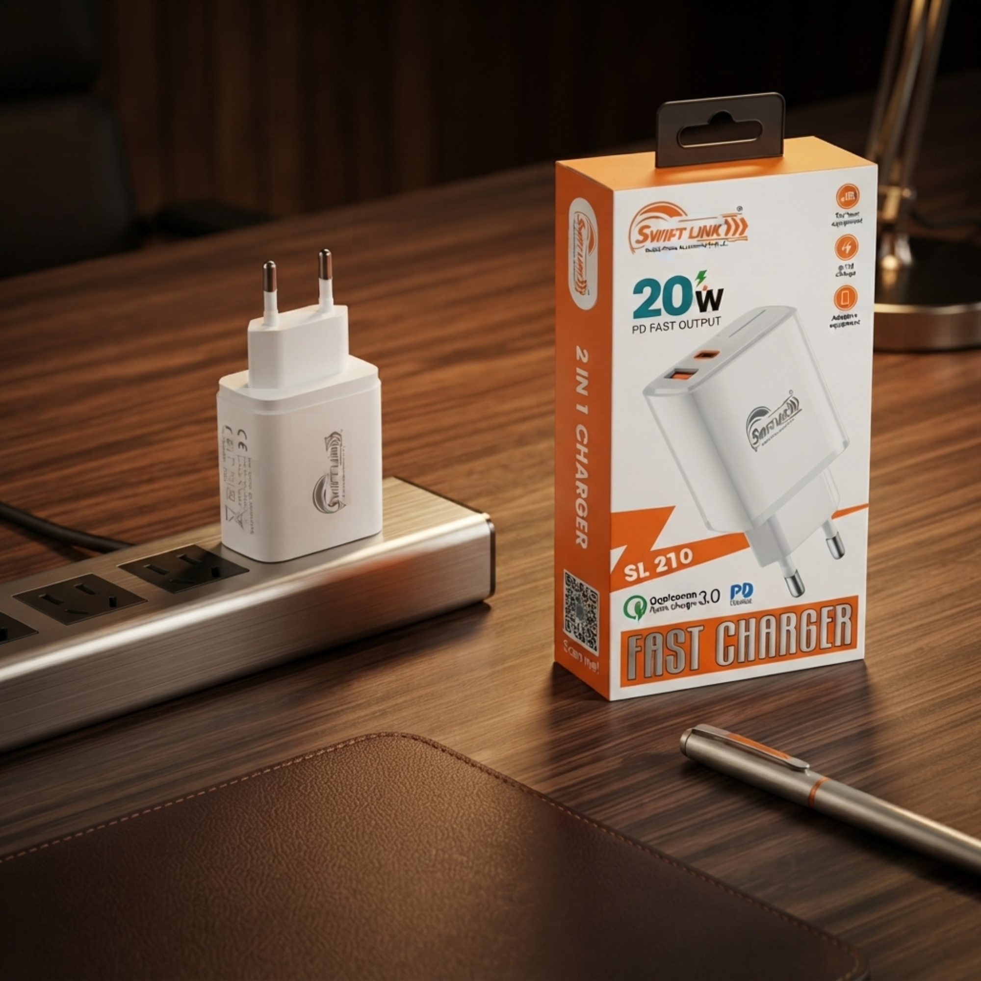 Swift Link SL210 20W PD Fast Charger | Dual Port USB + USB-C | QC 3.0 Fast Charging Adapter