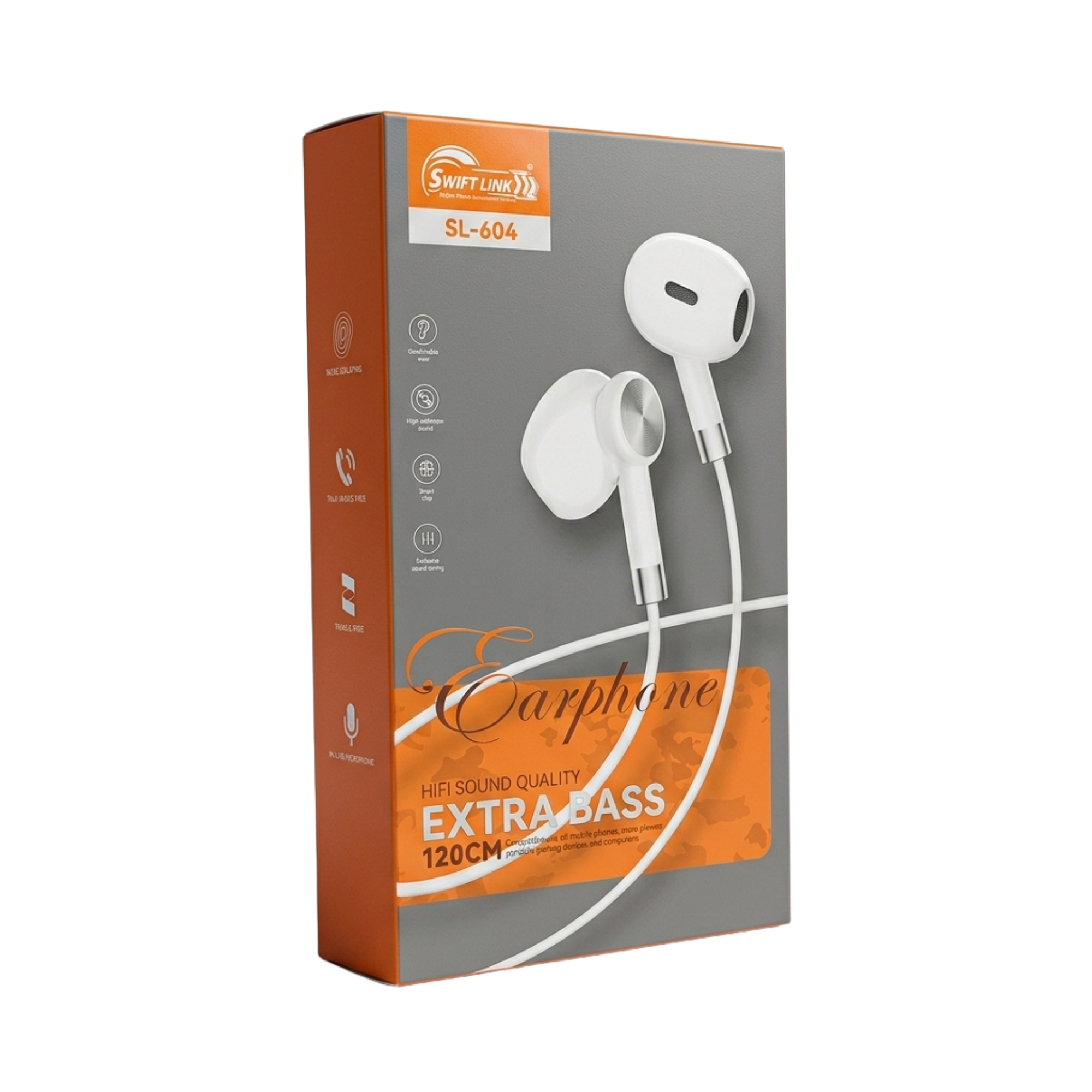 Swift Link SL-604 Wired Earphones with Mic – HiFi Stereo Sound, Extra Bass, 1.2M Cable
