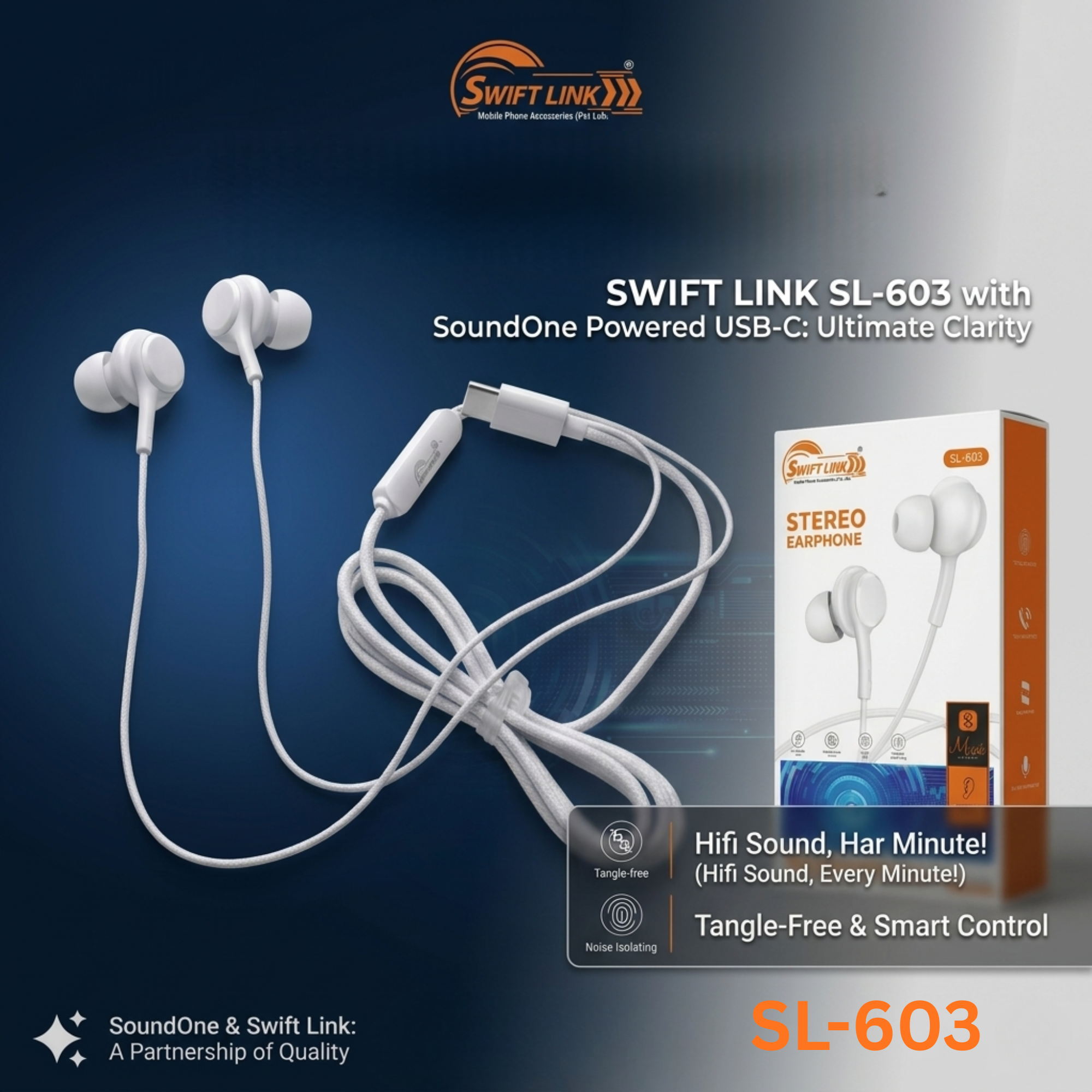 Swift Link SL-603 Stereo Earphone | Premium In-Ear Wired Earphones with Clear Sound & Mic