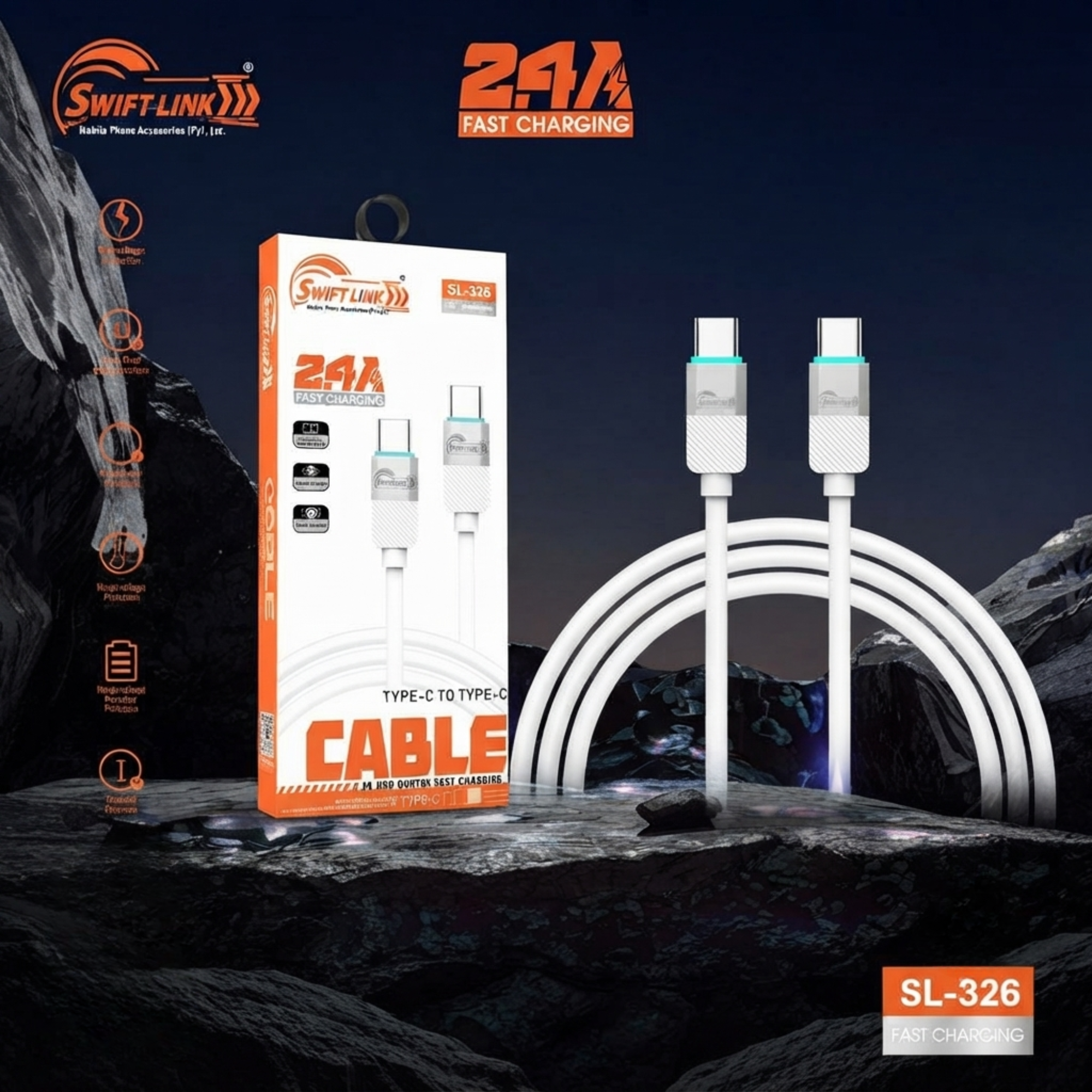 Swift Link SL326 Type-C to Type-C 60W Fast Charging Data Cable – 1 Meter | USB-C PD Charging & High-Speed Data Sync