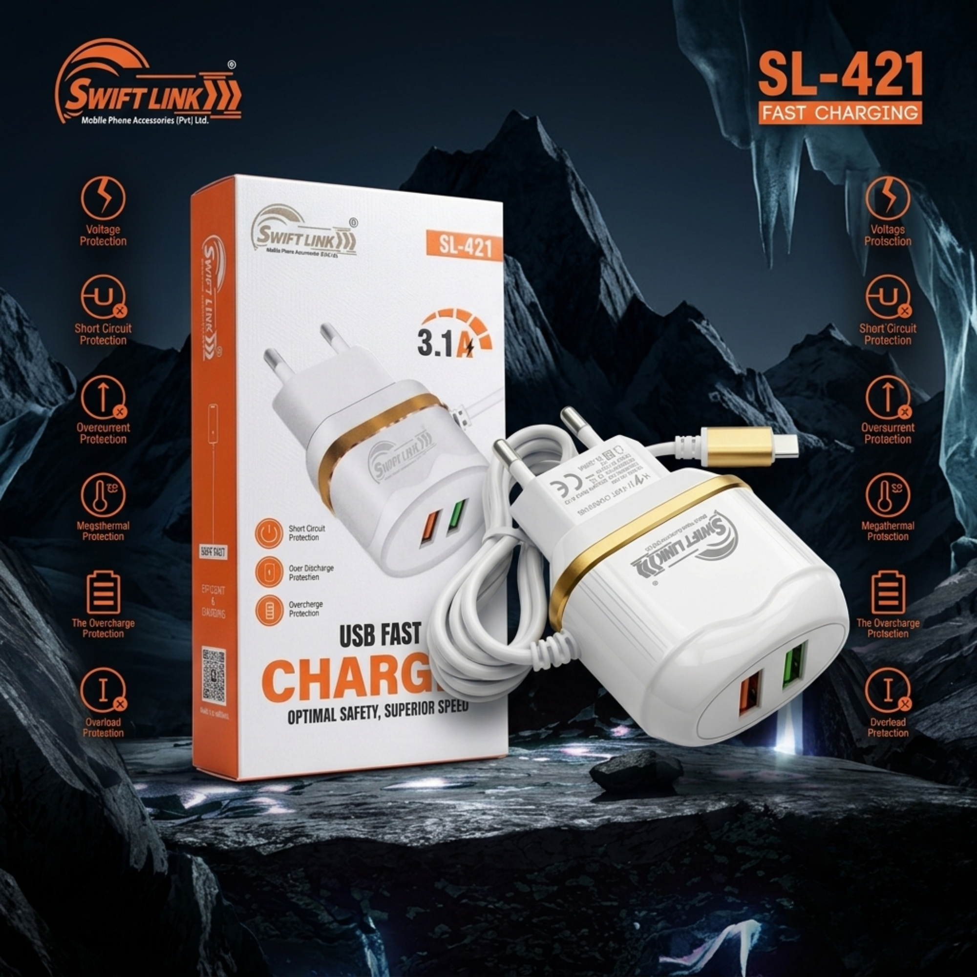 Swift Link SL-421 3.1A Dual USB Fast Charger