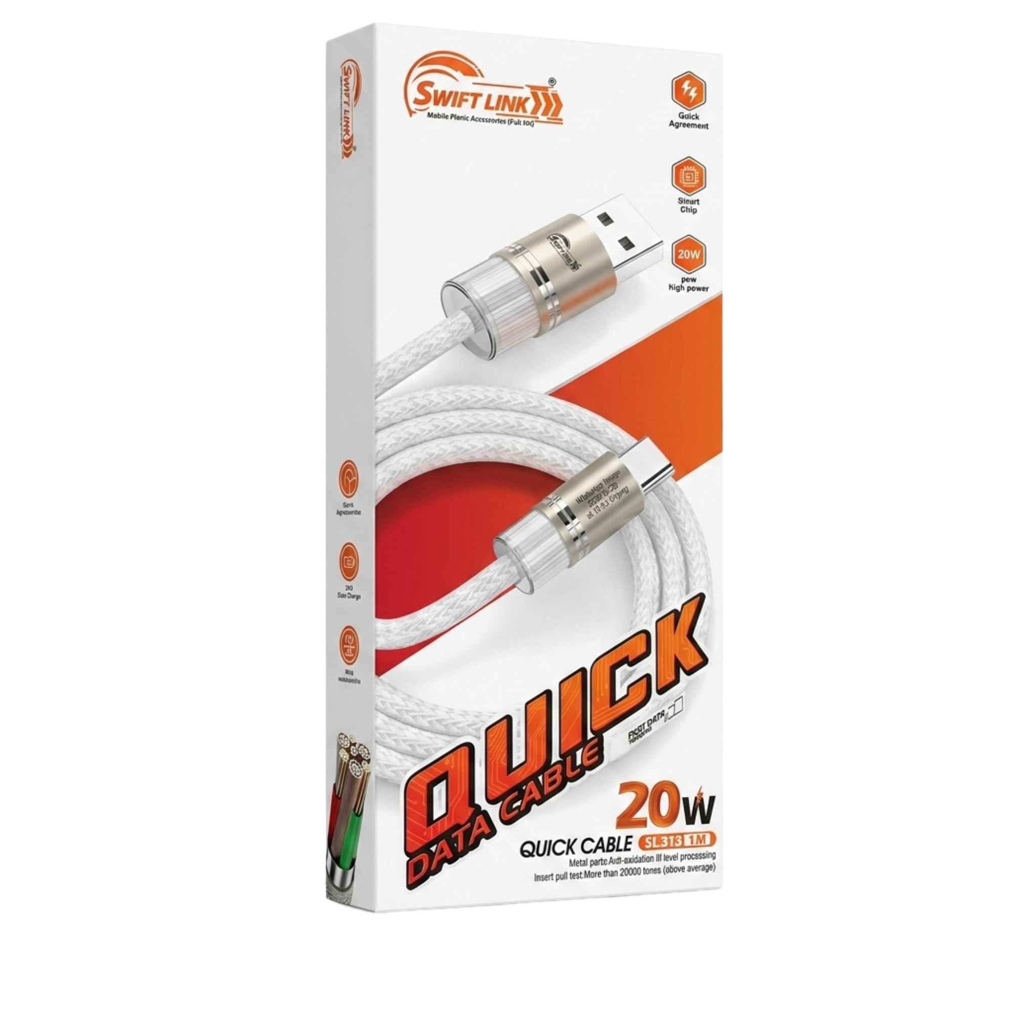 Swift Link SL-313 USB to Type-C Quick Charging Cable 20W Fast Charge Data Cable 1 Meter