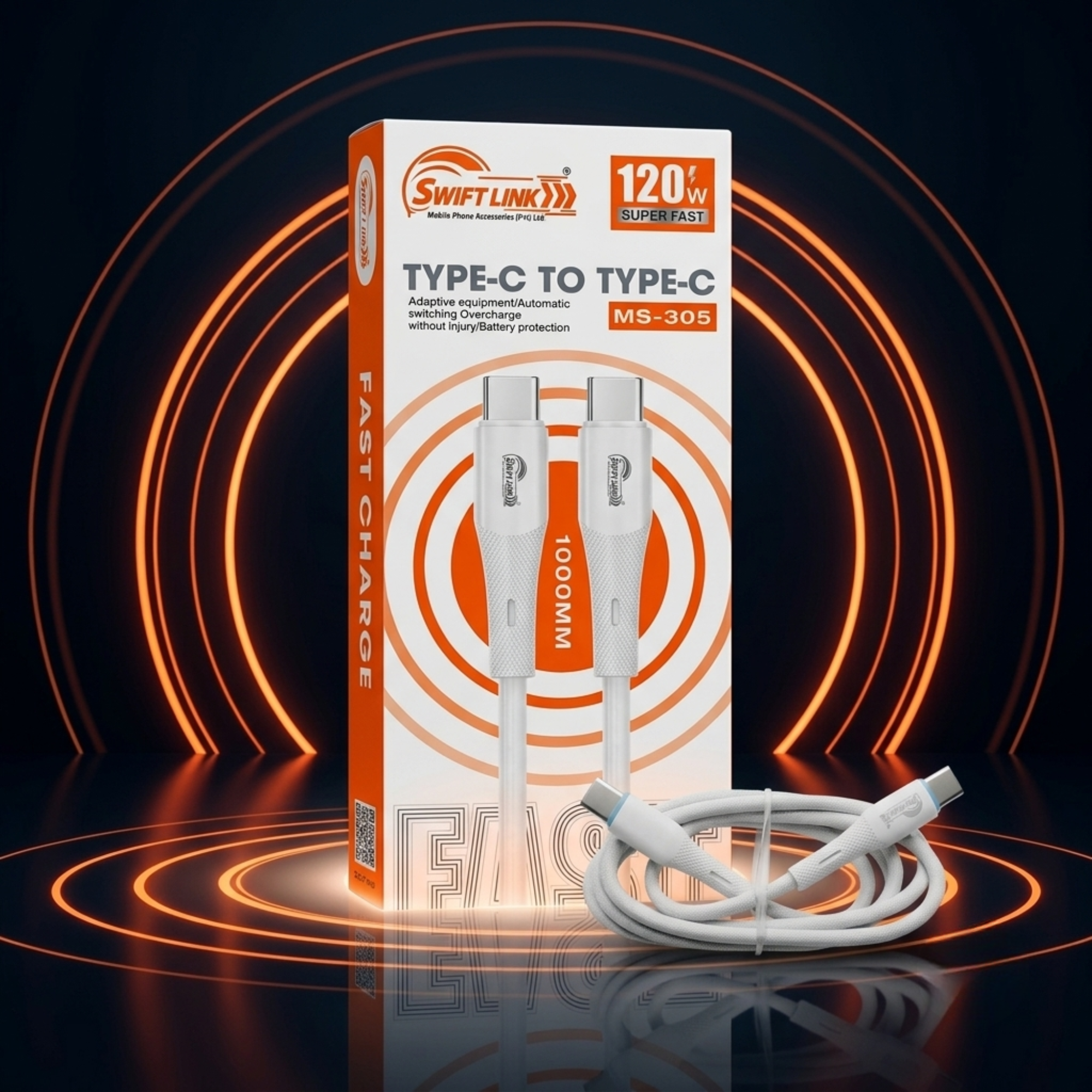 Swift Link MS-305 Type-C to Type-C Fast Charging Cable 120W PD Super Fast Charge 1 Meter USB-C Cable