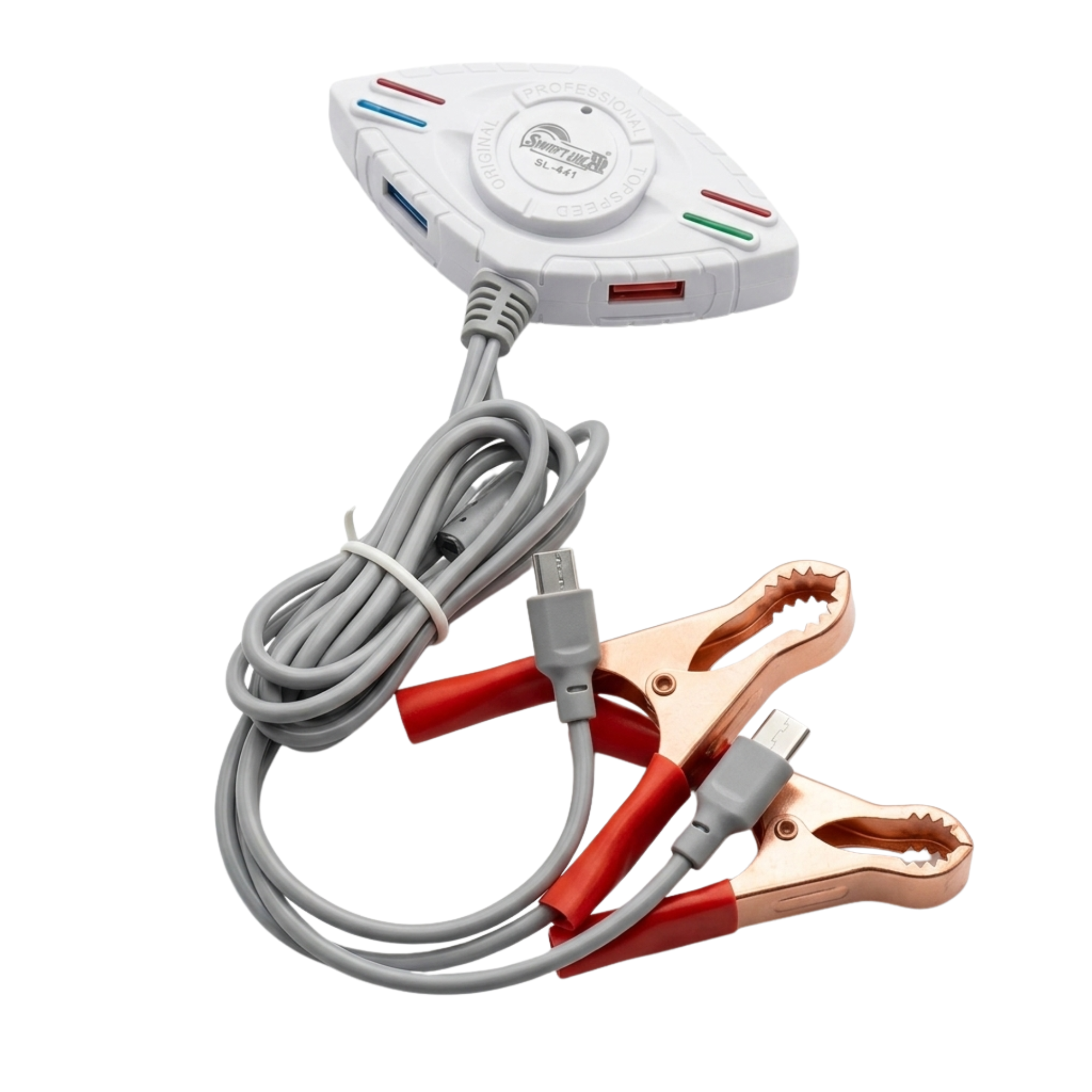 SwiftLink SL-441 32W Fast Charging DC Clip Charger | 3-in-1 Cable | 24A Battery Charger for Car, Motorcycle & UPS