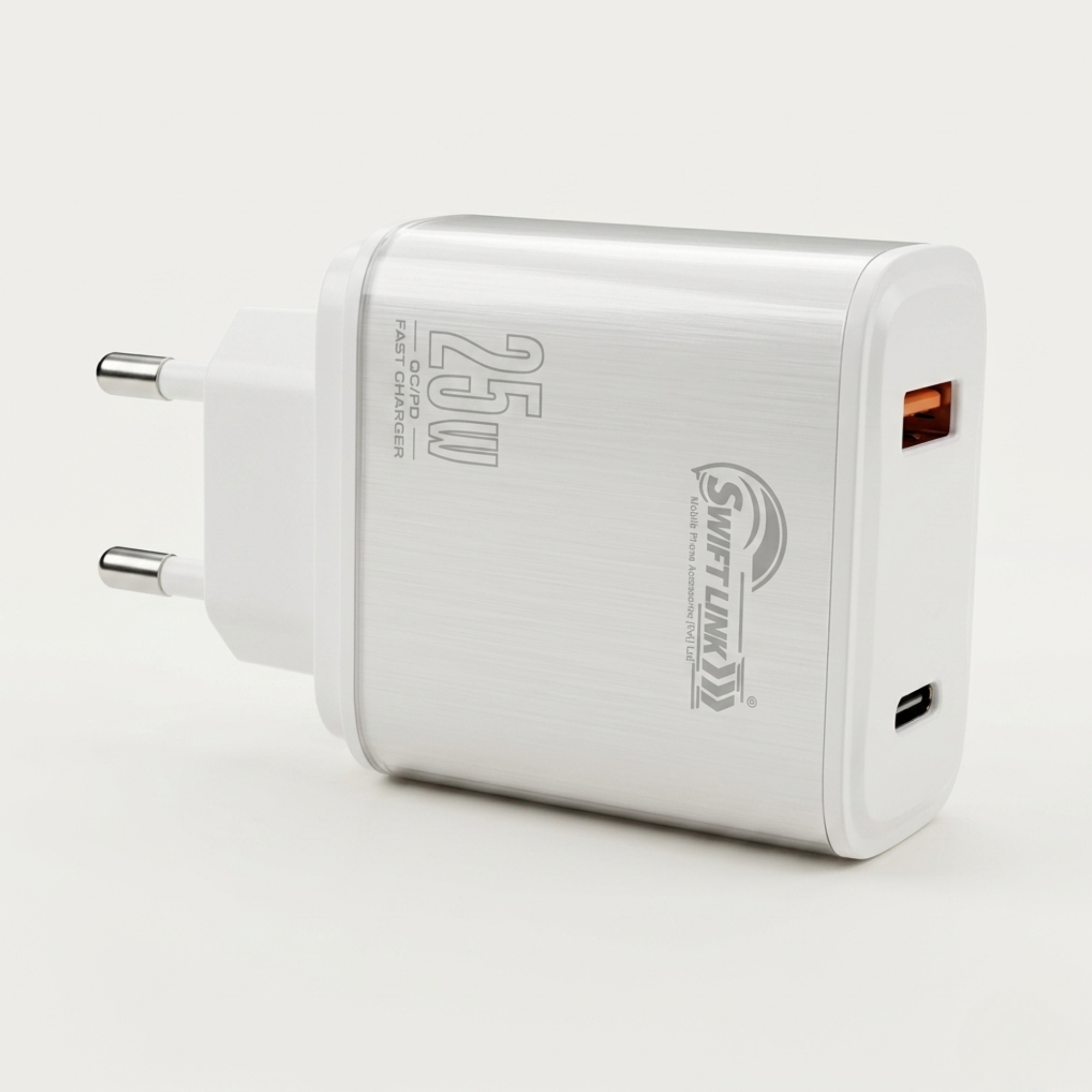 Swift Link SL-409 25W Fast Charger Dual USB Port QC 3.0 + PD 20W Wall Charger | LED Indicator | Fast Charging Adapter