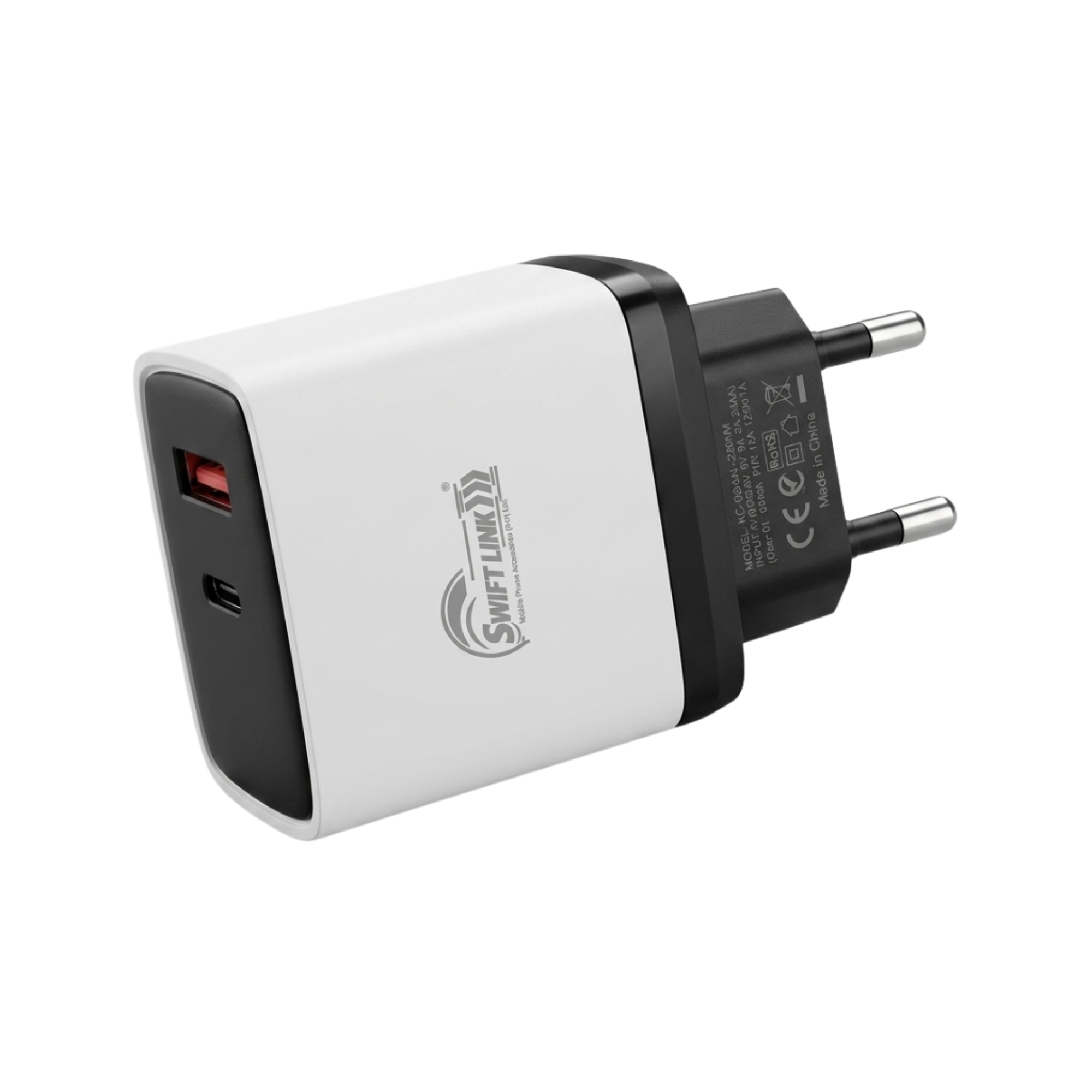 Swift Link SL-435 25W QC 3.0 + PD Super Fast Charger | Dual Port USB-C & USB-A Wall Charger (EU Plug)
