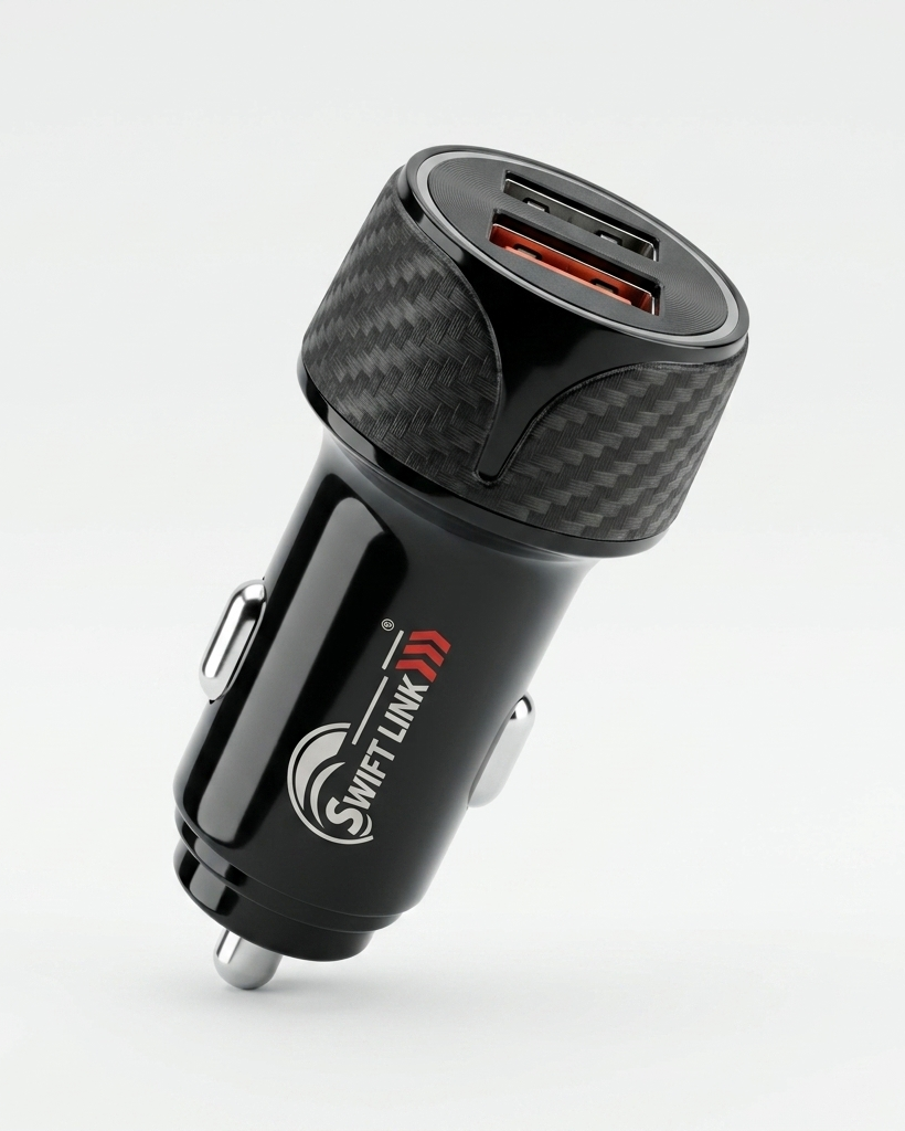 SwiftLink SL-444 36W Fast Car Charger Dual USB Port | Premium Car Charger Adapter | High-Speed Charging.