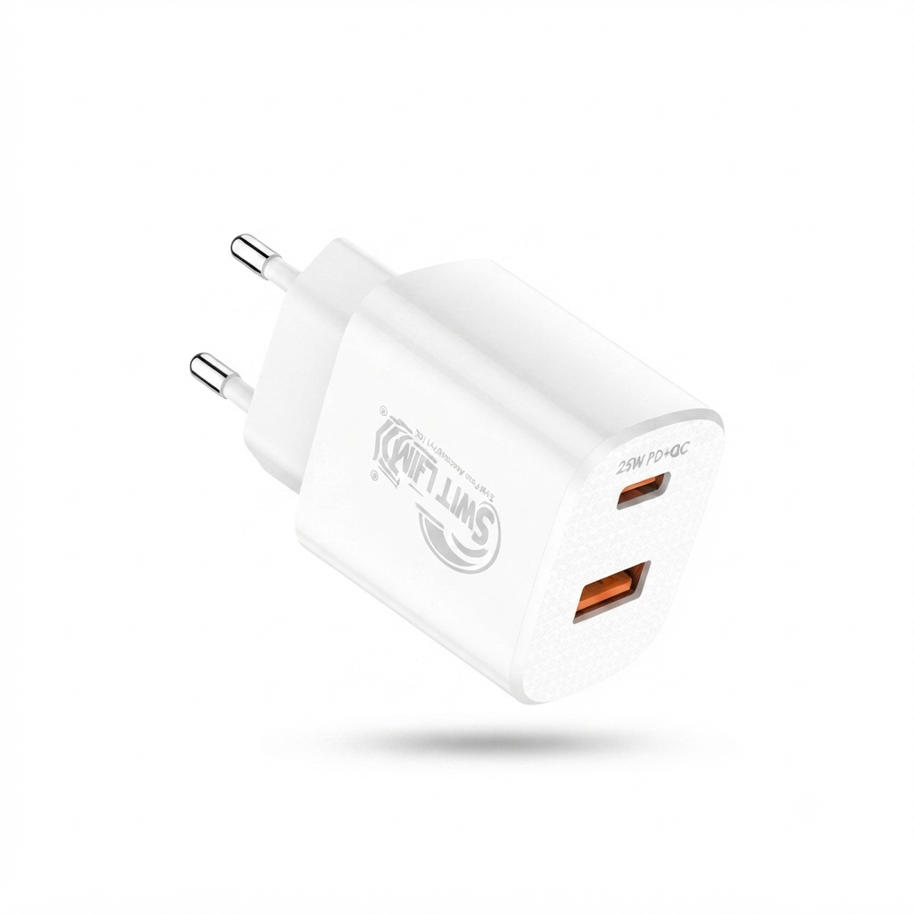 SwiftLink SL-433 25W Super Fast Charger | PD 3.0 + QC 3.0 | USB-C + USB-A Dual Port Wall Charger for Samsung, iPhone & Android